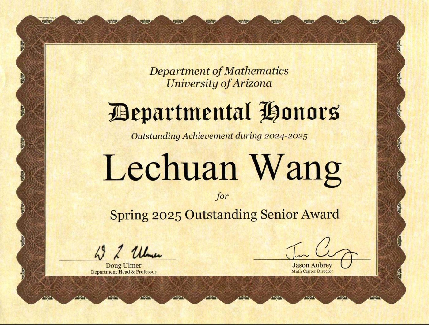 University of Arizona Outstanding Senior Award